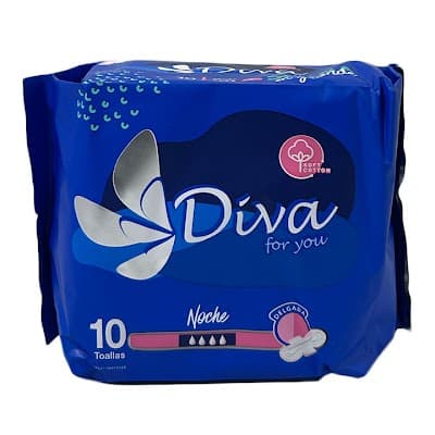 TOALLAS SANITARIAS DELGADA NOCHE CON ALAS DIVA 10UND